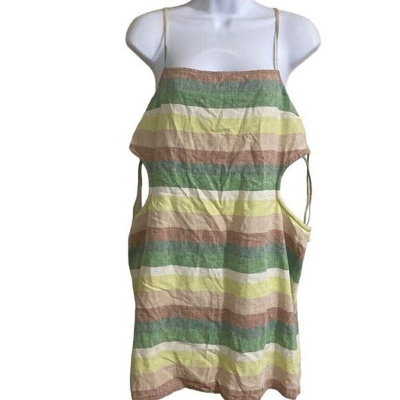 Aerie women cut out mini dress stripped colorful vacation linen y2k fairy boho - Picture 2 of 13